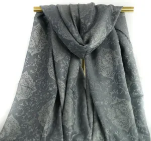 Gray Royal Paisley Pashmina Scarf Bohemian Shawl