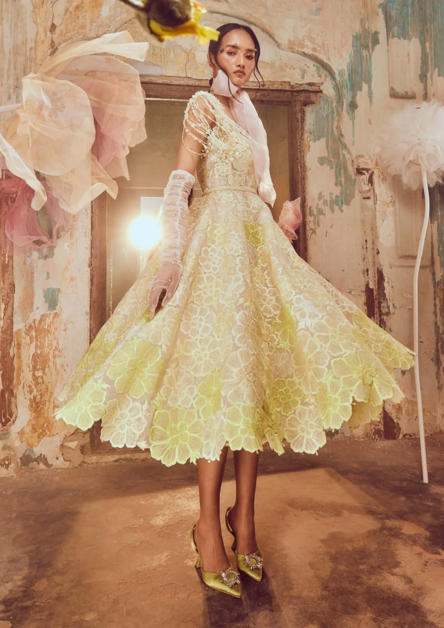Green ombre floral midi with fringes