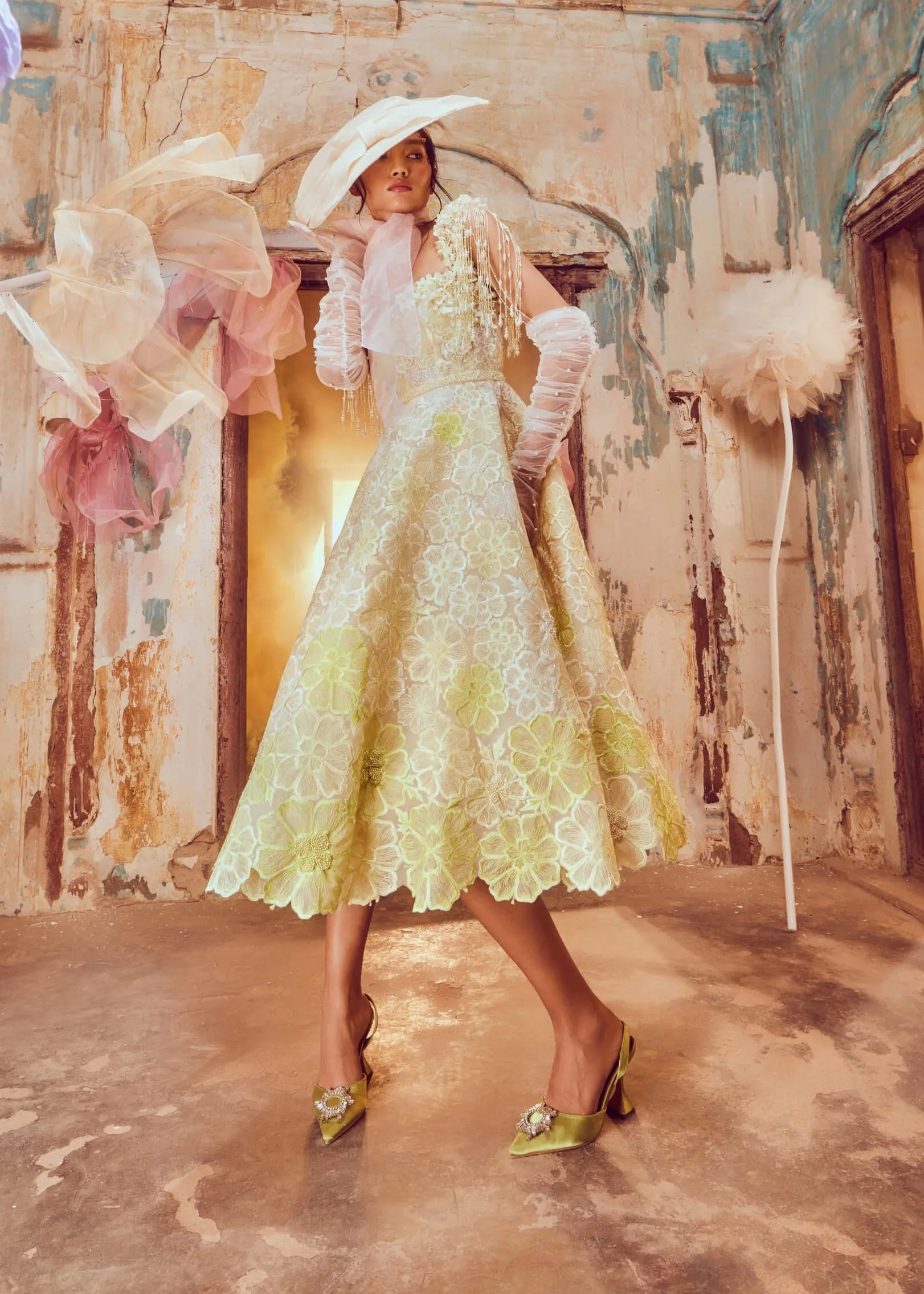 Green ombre floral midi with fringes