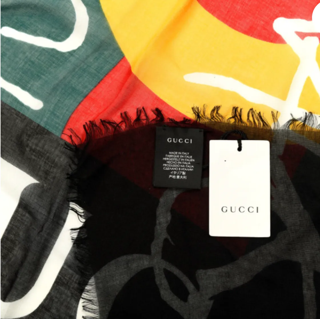 GUCCI Modal Silk Coco Capitan Logo Shawl in Black