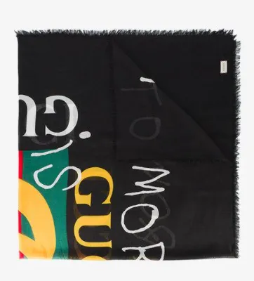 GUCCI Modal Silk Coco Capitan Logo Shawl in Black