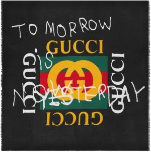 GUCCI Modal Silk Coco Capitan Logo Shawl in Black
