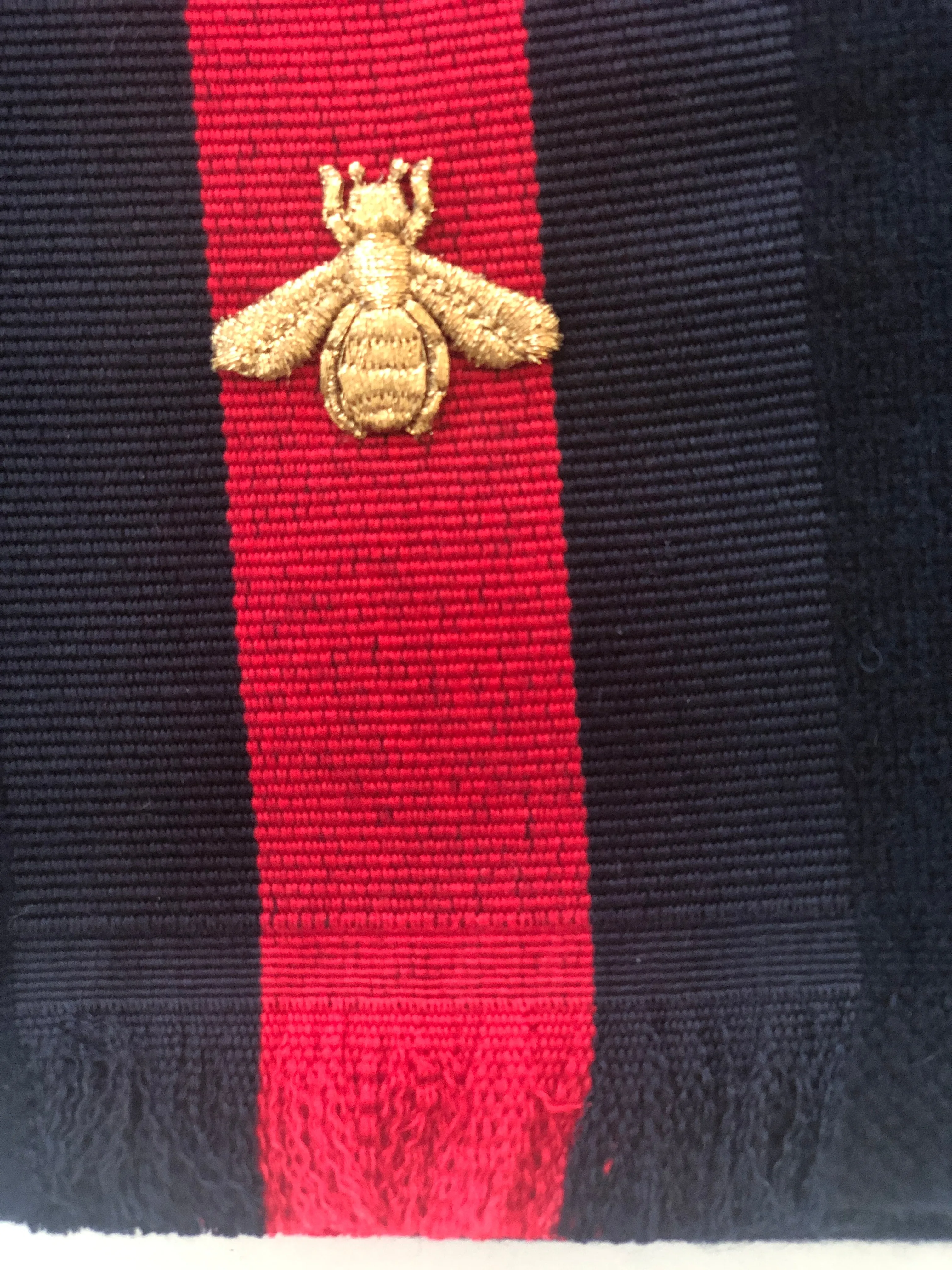 Gucci Navy Blue Wool Cashmere Silk Long Scarf with BRB Web and Bee