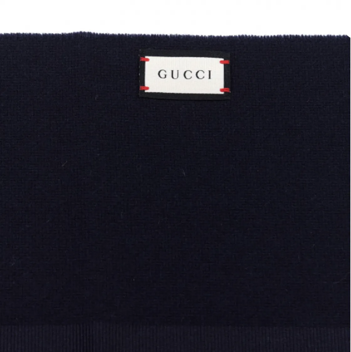 Gucci Navy Blue Wool Cashmere Silk Long Scarf with BRB Web and Bee