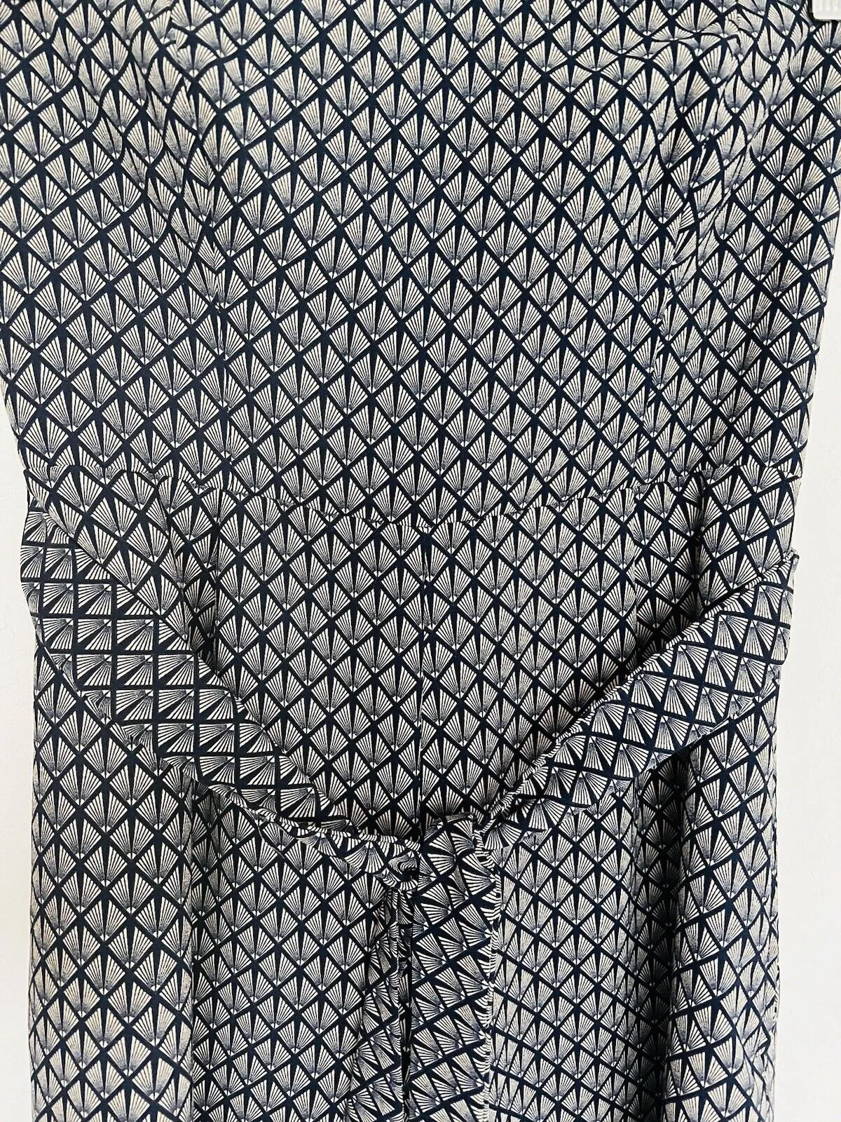 H&M Pattern Print Strapless Jumpsuit Sz 6 Blue Tie Waist Wide Leg