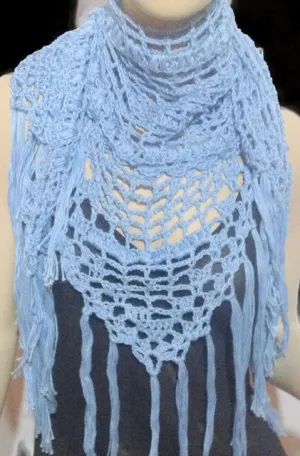 Handmade crochet shawl, light blue Peruvian pima cotton, woman size shawl, summer shawl, Blue chic style, The light blue cotton shawl
