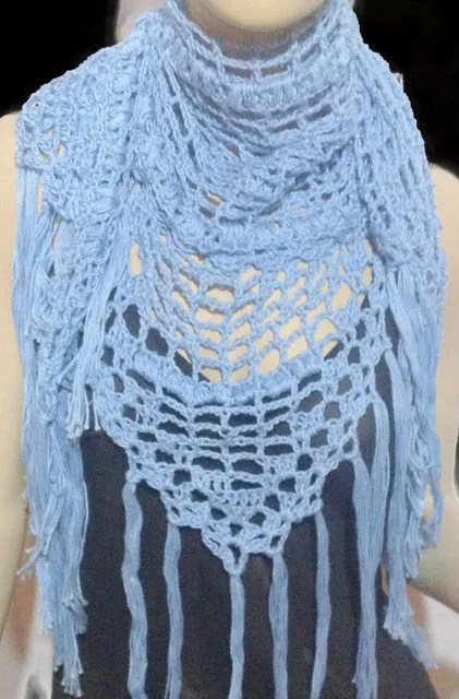 Handmade crochet shawl, light blue Peruvian pima cotton, woman size shawl, summer shawl, Blue chic style, The light blue cotton shawl