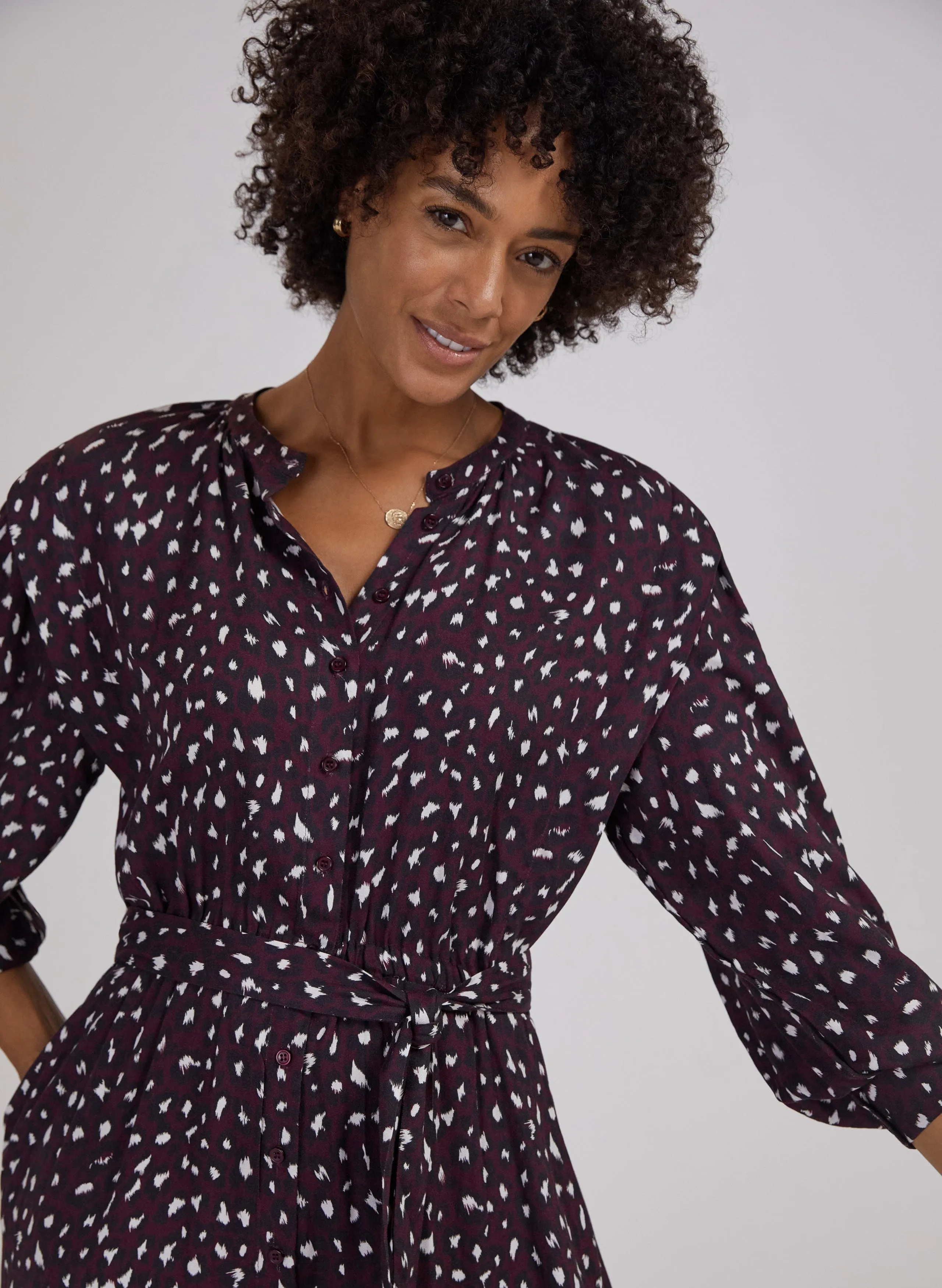 Harper LENZING™ ECOVERO™ Leopard Print Midi Shirt Dress | Dark Cherry