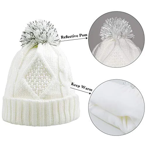 Hat Glove Scarf Set Women, 3 in 1 Beanie Hat and Scarf Winter Set Knit Warm Winter Gift Set for Women Girls (Cream)