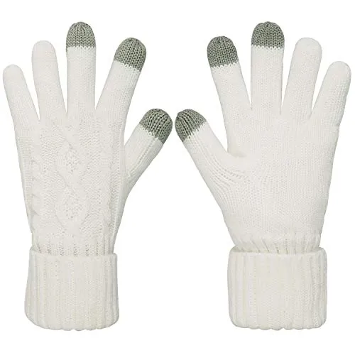 Hat Glove Scarf Set Women, 3 in 1 Beanie Hat and Scarf Winter Set Knit Warm Winter Gift Set for Women Girls (Cream)