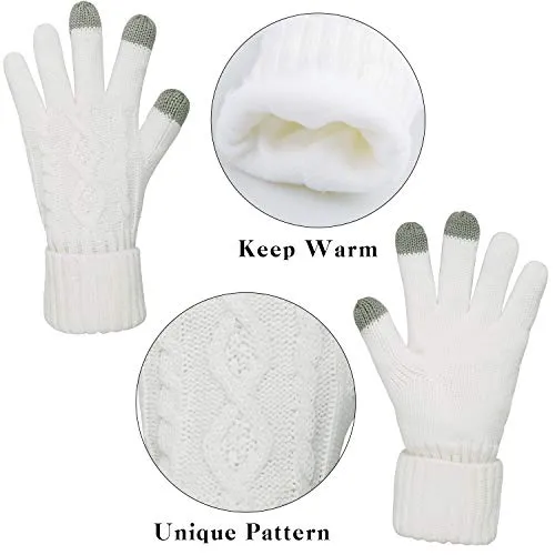 Hat Glove Scarf Set Women, 3 in 1 Beanie Hat and Scarf Winter Set Knit Warm Winter Gift Set for Women Girls (Cream)