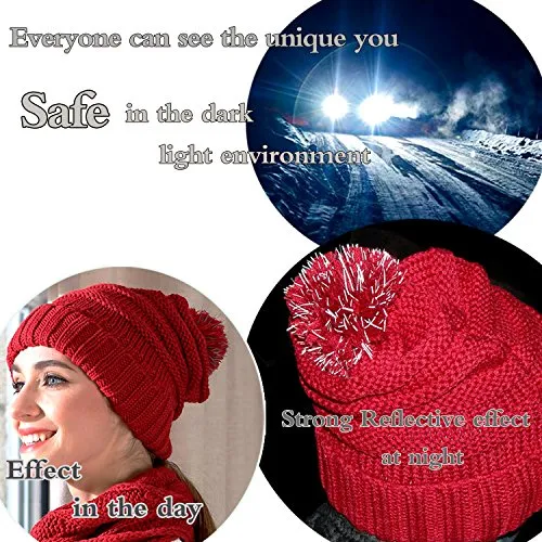 Hat Glove Scarf Set Women, 3 in 1 Beanie Hat and Scarf Winter Set Knit Warm Winter Gift Set for Women Girls (Wine Red)