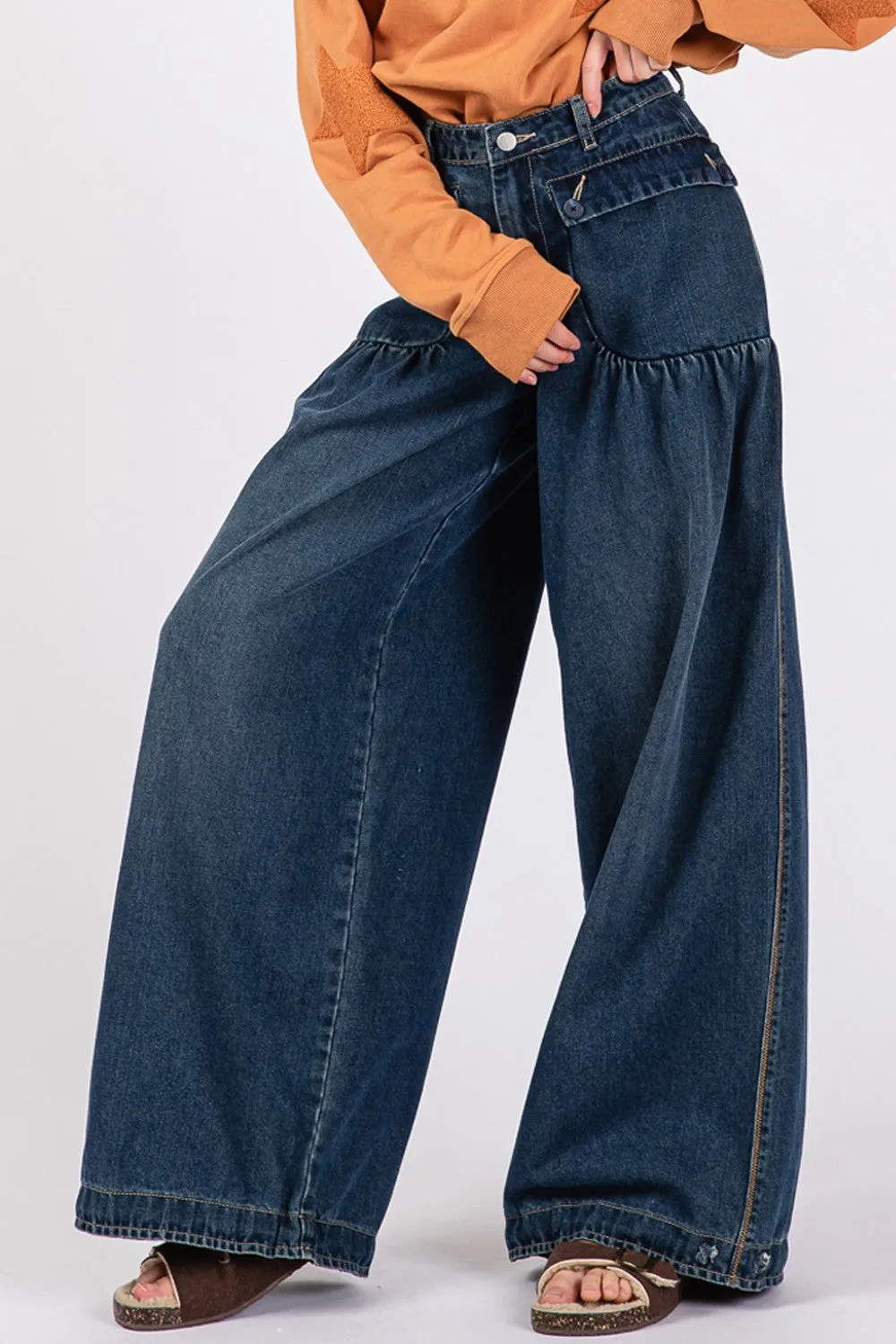 Hazel Blues® |  SAGE   FIG Mid-Rise Cargo Jeans with Pockets