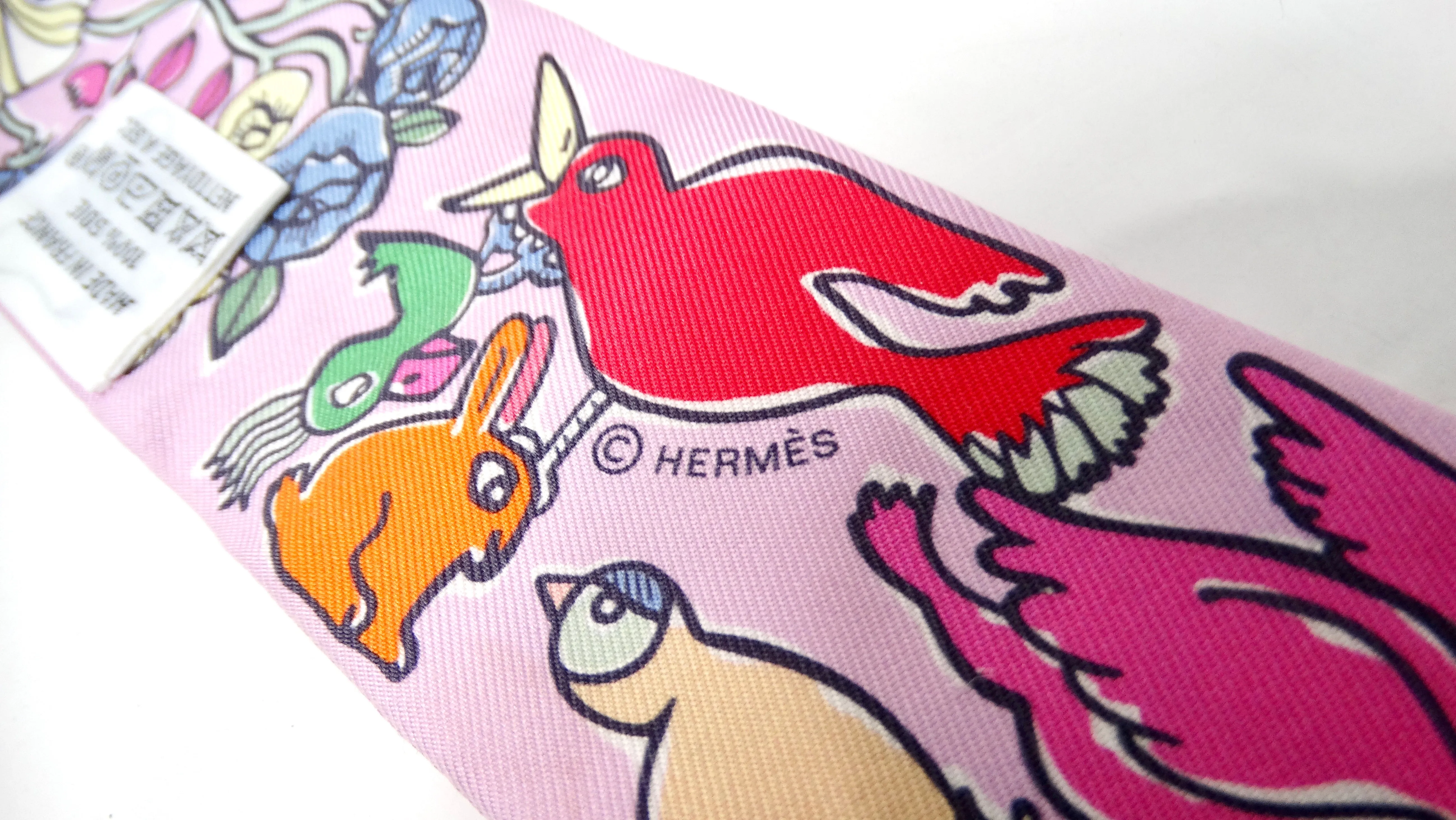 Hermes "Mille Et Un Lapins" Animal Cartoon Print Silk Twilly
