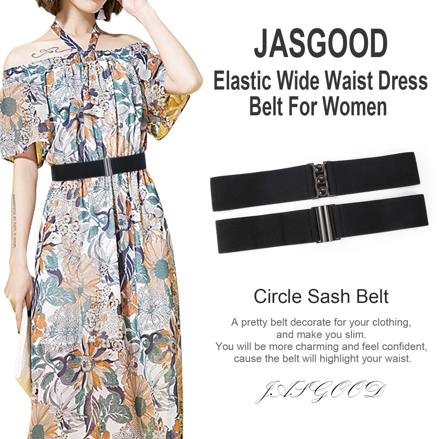 High Waist Elastic Stretchy Belt - JASGOOD 2018 New Design Mid Cinch Retro Dress Waist Belt For Women.