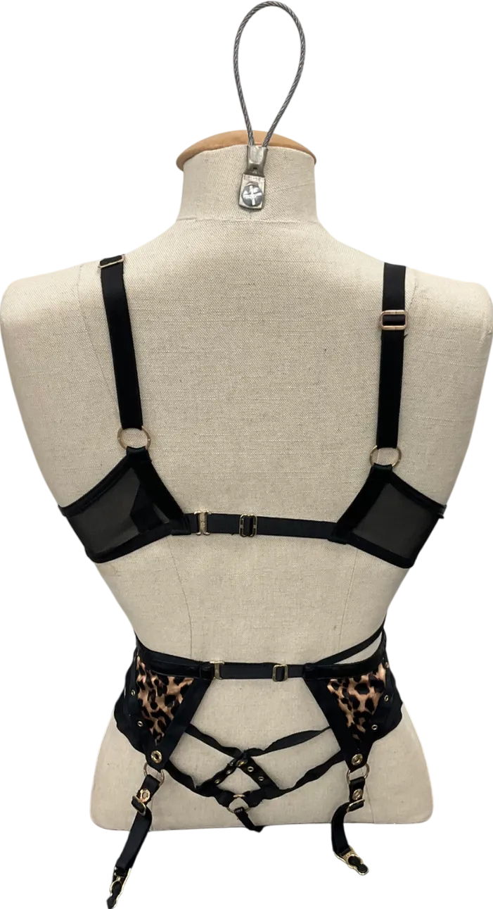 Honey Birdette Black Animal Print Padded Bra And Suspender Set UK 34B
