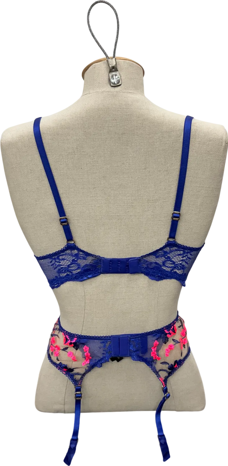 Honey Birdette Blue Whitney Bra And Suspender Belt UK 32D