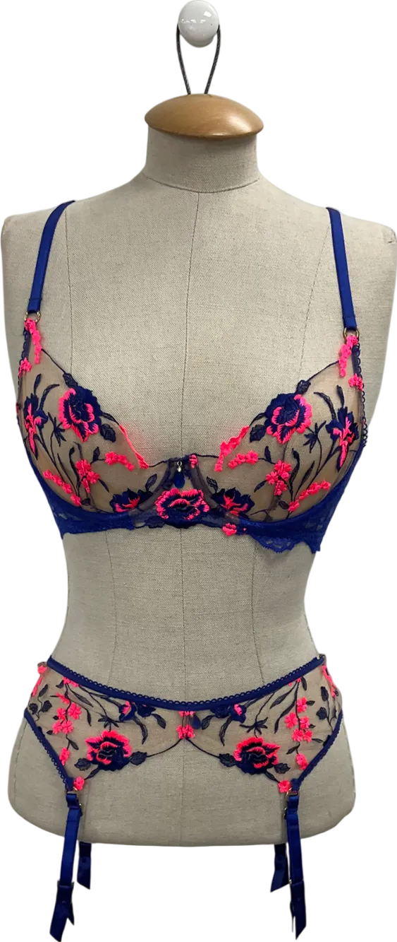 Honey Birdette Blue Whitney Bra And Suspender Belt UK 32D