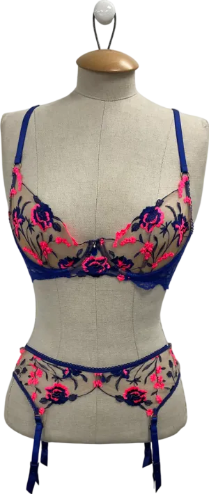 Honey Birdette Blue Whitney Bra And Suspender Belt UK 32D