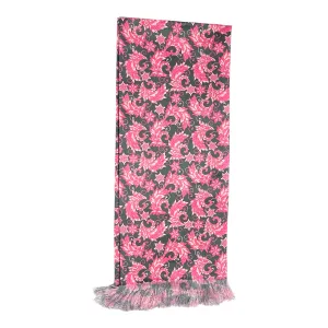 Hot Pink Floral Printed Scarf With Pocket Square