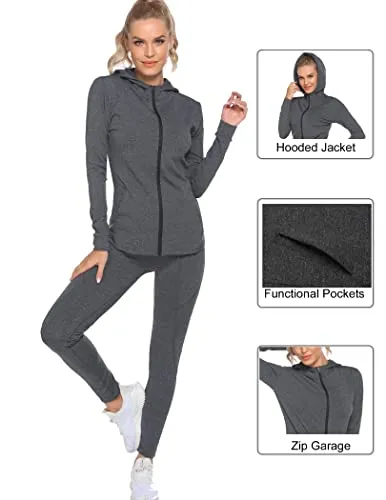 HOTLOOX Activewear Jacket Womens Sportswear Tracksuit Full Zip Running Jogging Athletic Sports Jacket and Pants Set for Ladies (Grey,M)