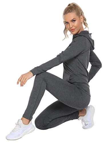 HOTLOOX Activewear Jacket Womens Sportswear Tracksuit Full Zip Running Jogging Athletic Sports Jacket and Pants Set for Ladies (Grey,M)