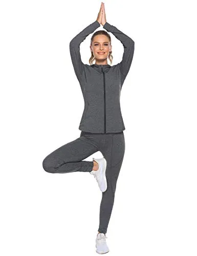 HOTLOOX Activewear Jacket Womens Sportswear Tracksuit Full Zip Running Jogging Athletic Sports Jacket and Pants Set for Ladies (Grey,M)