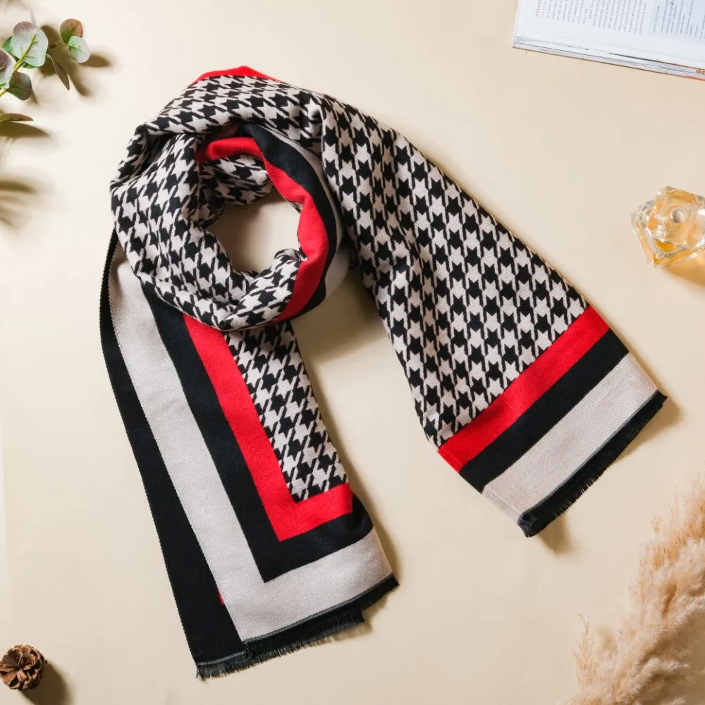 Houndstooth Patterned Shawl Scarf