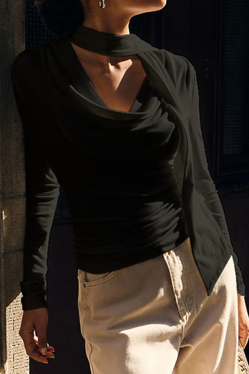 HTS1190 Draped Scarf Neck Top