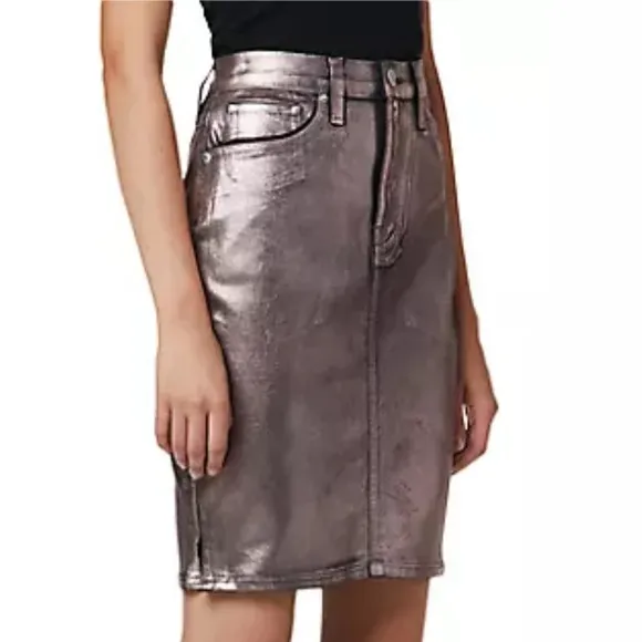 Hudson Jeans Centerfold Skirt High Waisted Metallic SZ 31 Large 12 Coated Pencil