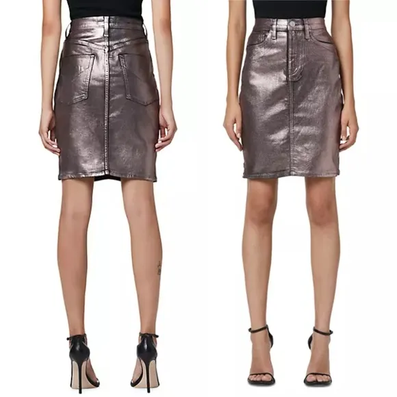 Hudson Jeans Centerfold Skirt High Waisted Metallic SZ 31 Large 12 Coated Pencil