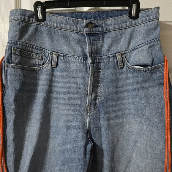 Hudson | Jessi Boyfriend High Fold-Over Waist Straight Jeans, Destructed, EUC!