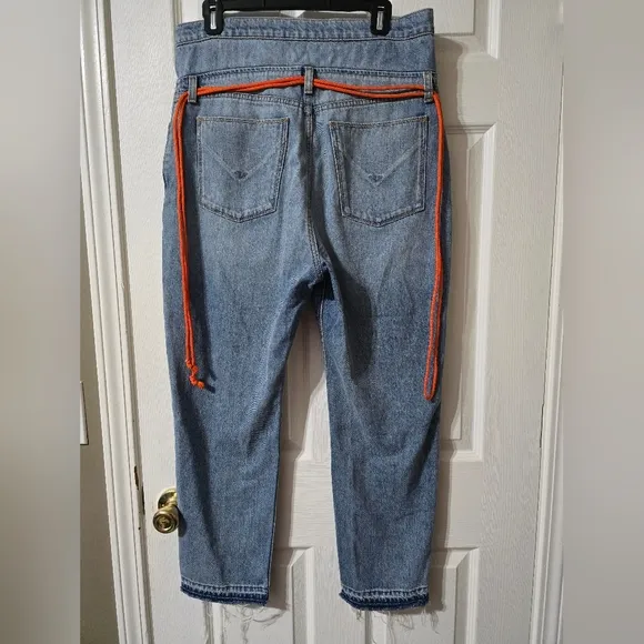 Hudson | Jessi Boyfriend High Fold-Over Waist Straight Jeans, Destructed, EUC!