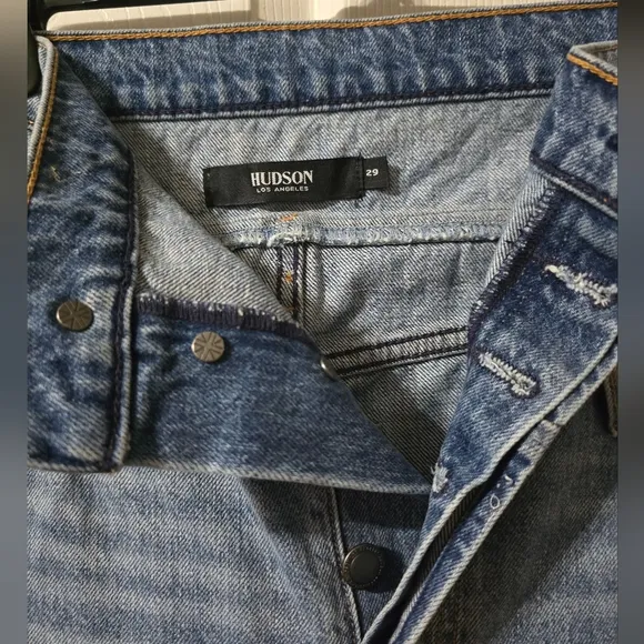 Hudson | Jessi Boyfriend High Fold-Over Waist Straight Jeans, Destructed, EUC!