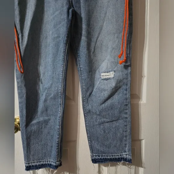 Hudson | Jessi Boyfriend High Fold-Over Waist Straight Jeans, Destructed, EUC!