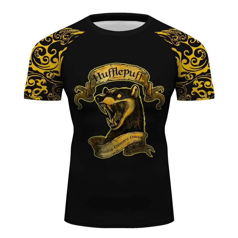 Hufflepuff Harry Potter Short Sleeve Compression Sports Fitness Shirt