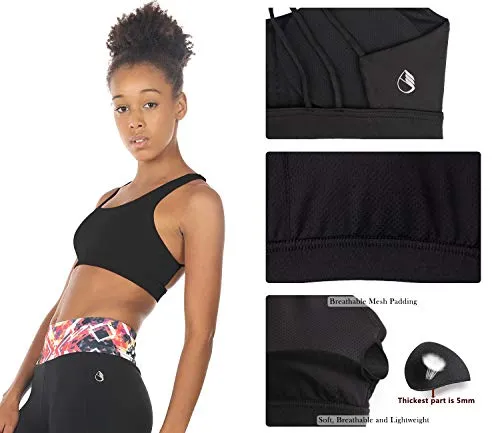 icyzone Padded Strappy Sports Bra Yoga Tops Activewear Workout Clothes for Women (M, Black)