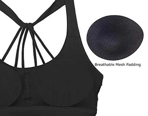 icyzone Padded Strappy Sports Bra Yoga Tops Activewear Workout Clothes for Women (M, Black)