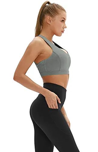 icyzone Workout Sports Bras for Women - Fitness Athletic Exercise Running Bra, Activewear Yoga Tops (Gray, Medium)
