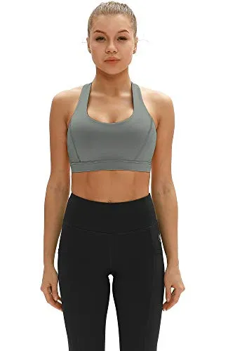icyzone Workout Sports Bras for Women - Fitness Athletic Exercise Running Bra, Activewear Yoga Tops (Gray, Medium)