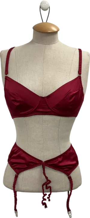 Identity Lingerie Red Upcycled  Bra And Suspenders UK 32C
