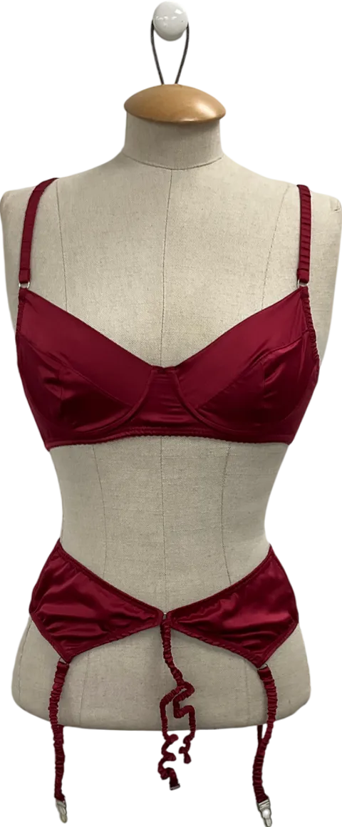 Identity Lingerie Red Upcycled  Bra And Suspenders UK 32C