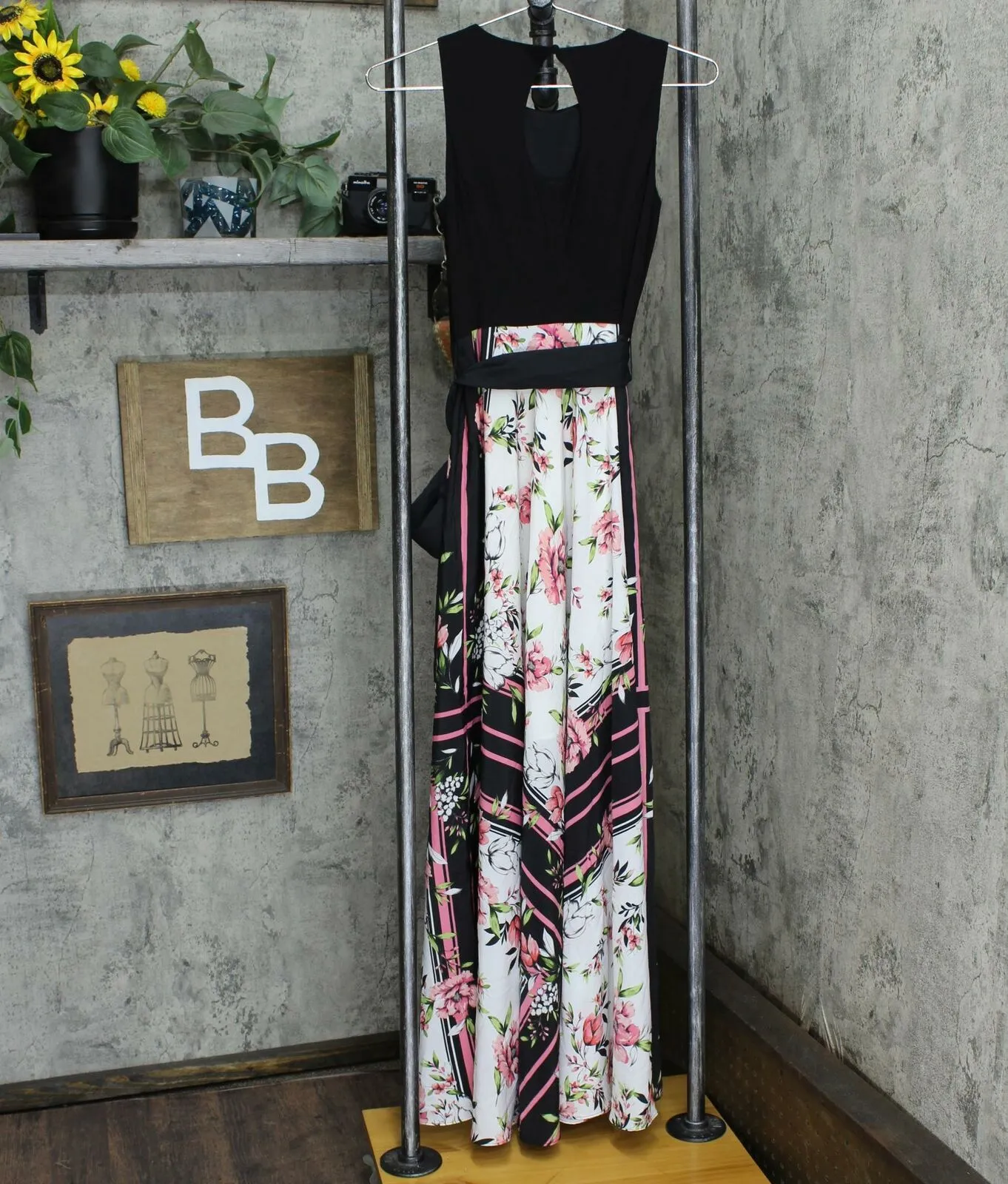 INC International Concepts Petite Knit Top Floral Skirt Maxi Dress 4P