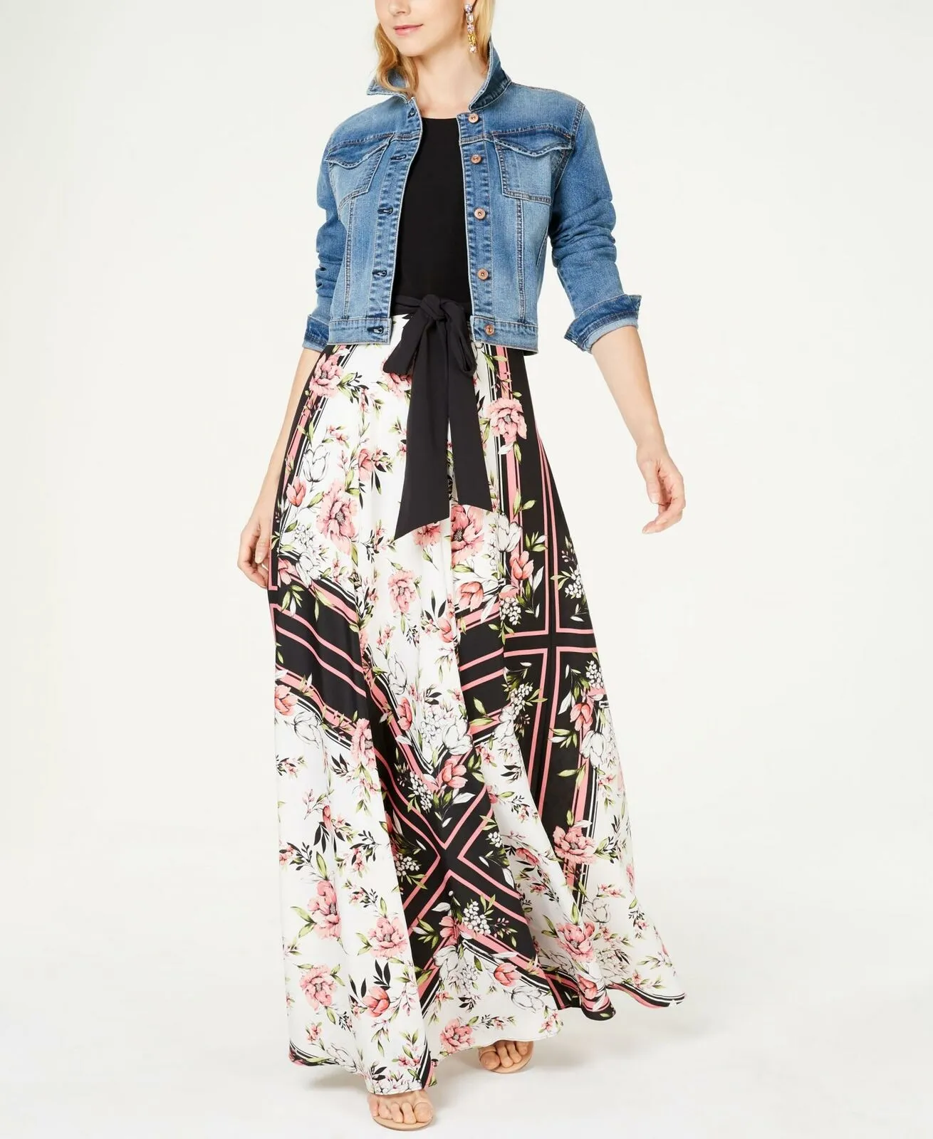 INC International Concepts Petite Knit Top Floral Skirt Maxi Dress 4P