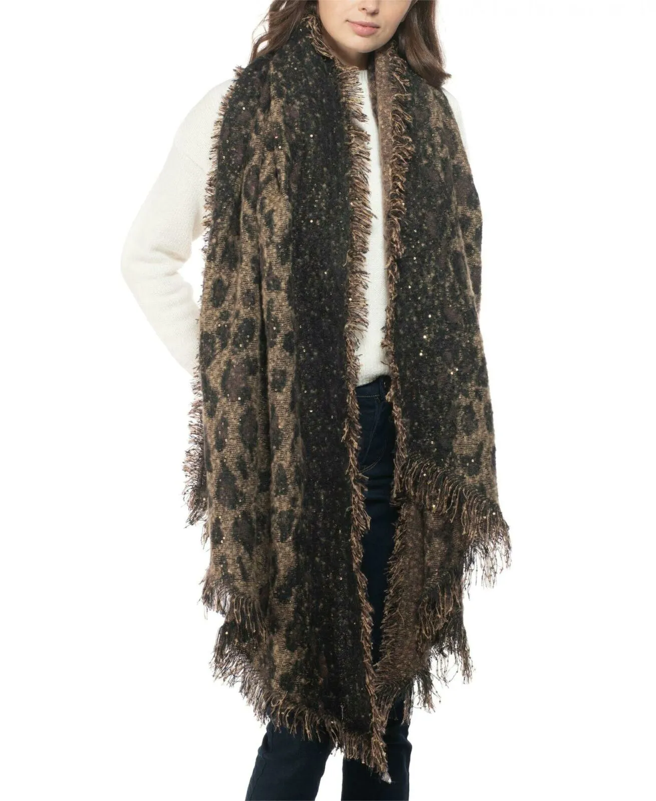 INC International Concepts Women's Leopard Sequin Blanket Scarf