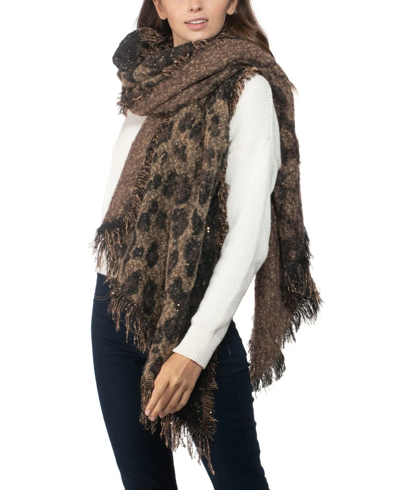INC International Concepts Women's Leopard Sequin Blanket Scarf