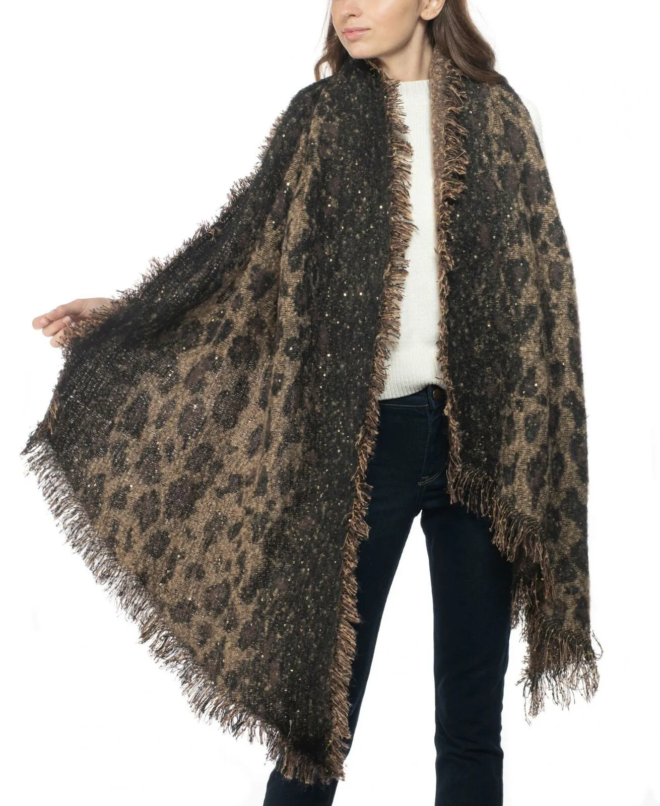 INC International Concepts Women's Leopard Sequin Blanket Scarf