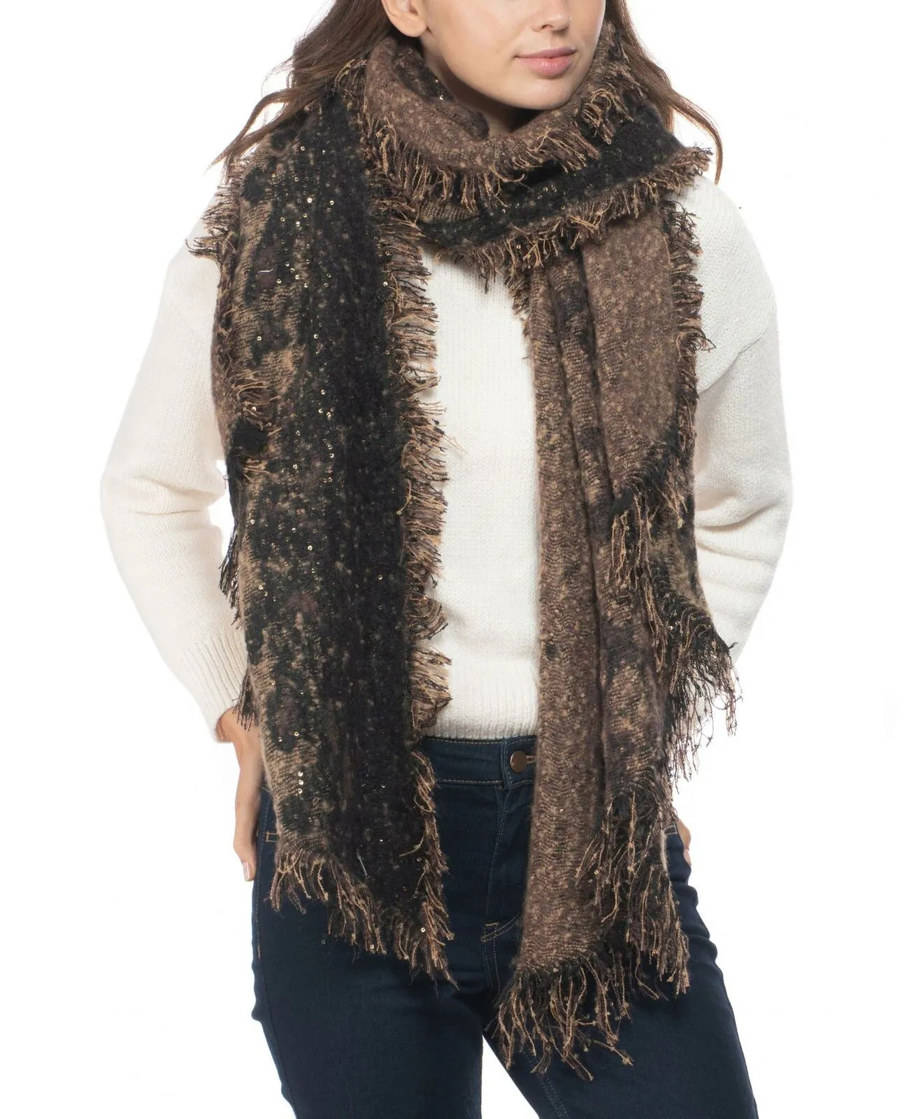INC International Concepts Women's Leopard Sequin Blanket Scarf