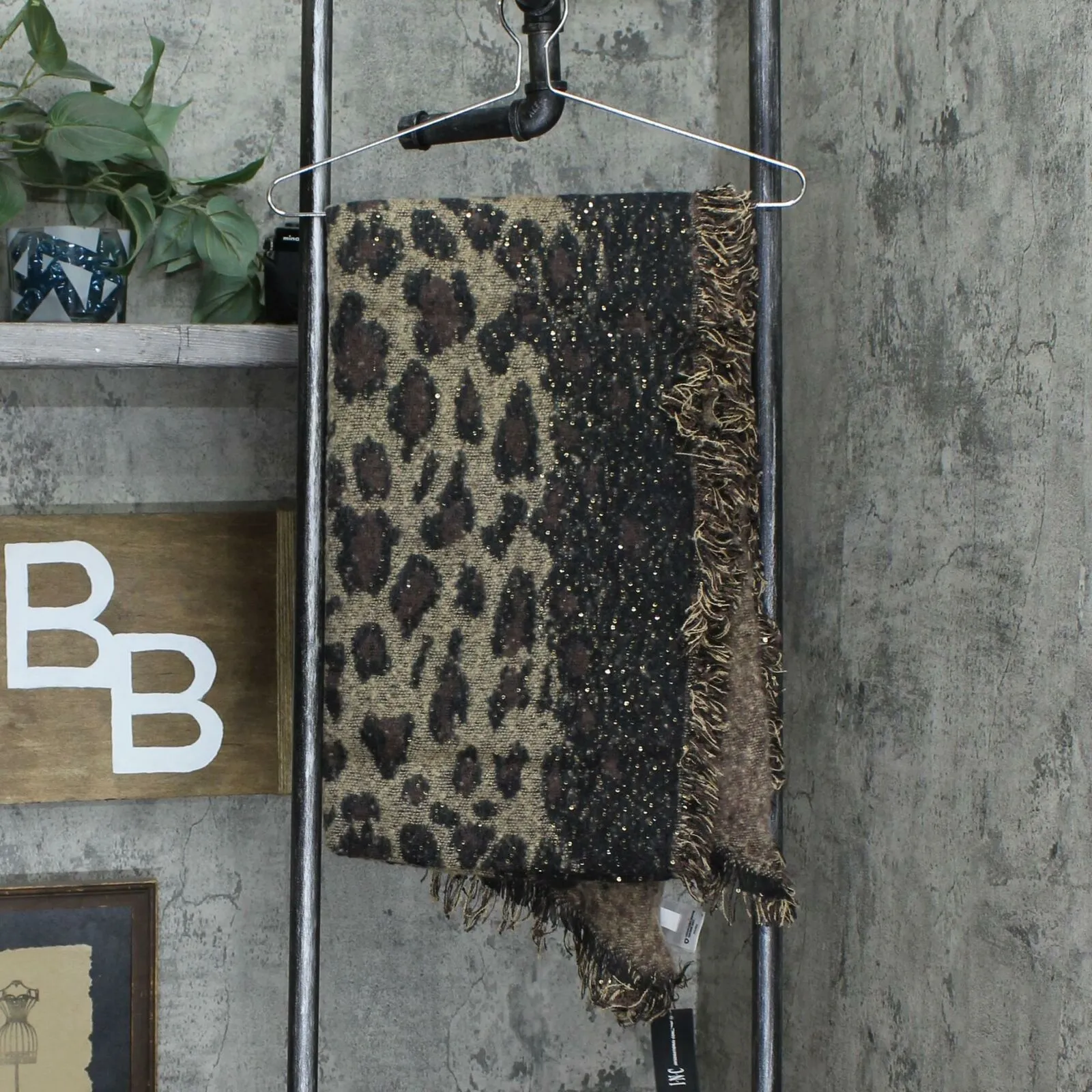 INC International Concepts Women's Leopard Sequin Blanket Scarf