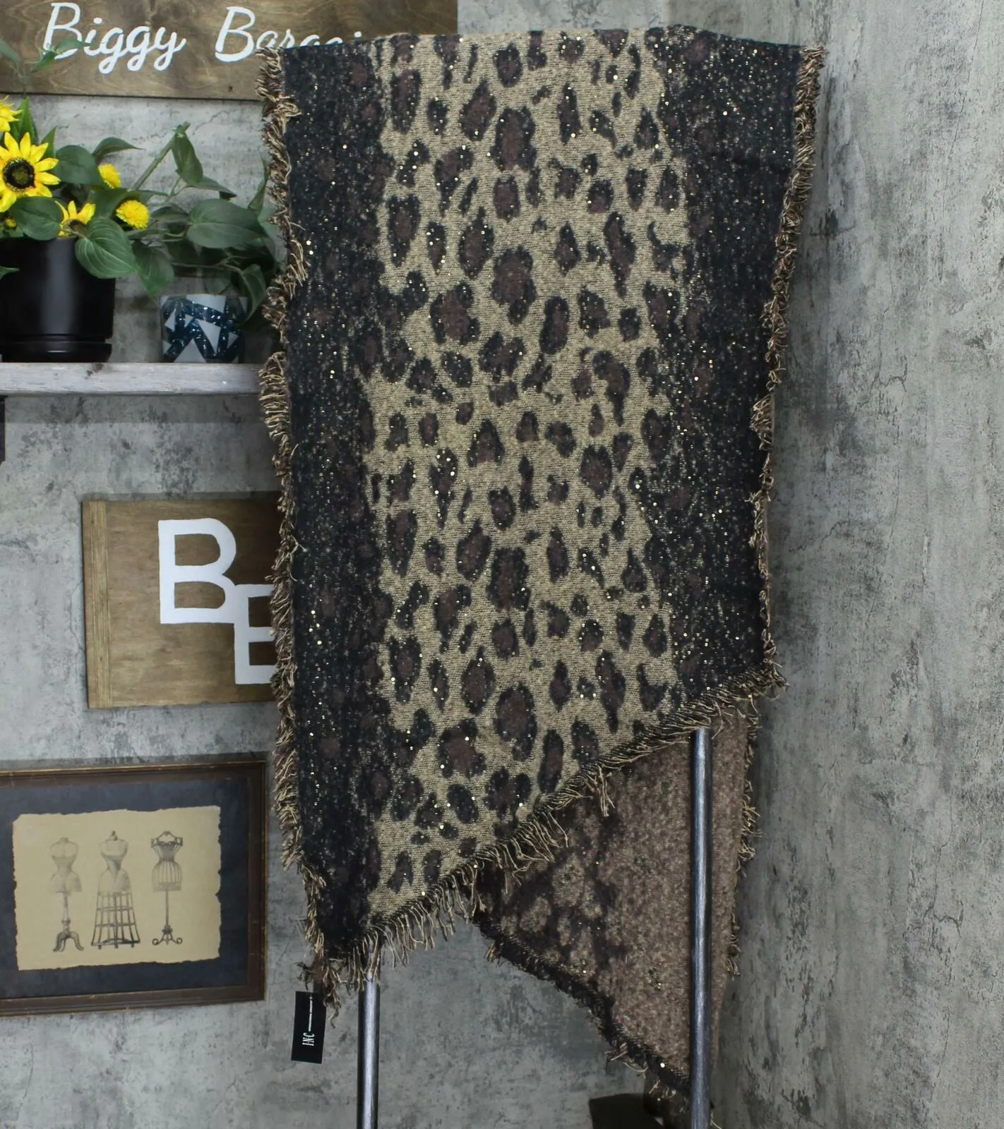 INC International Concepts Women's Leopard Sequin Blanket Scarf